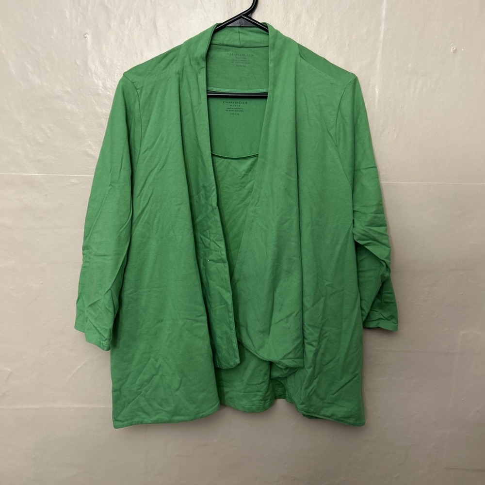 Charter Club 3X Green Tank Top With Matching Cardigan